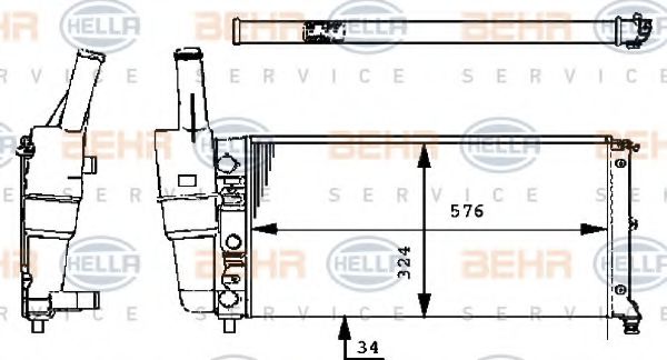 BEHR HELLA SERVICE 8MK376713541 Радиатор охлаждения двигателя BEHR HELLA SERVICE для FIAT