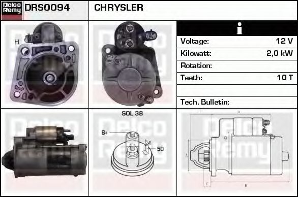 DELCO REMY DRS0094 Стартер DELCO REMY для CHRYSLER