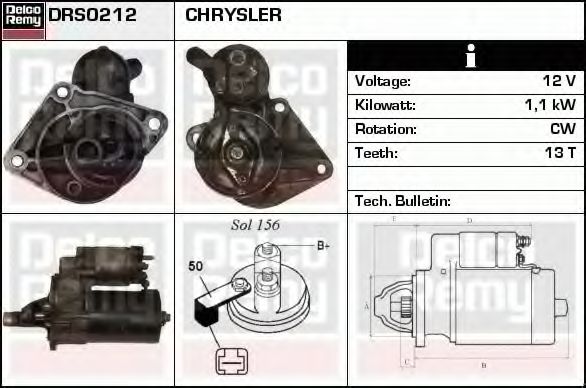 DELCO REMY DRS0212 Стартер DELCO REMY для CHRYSLER