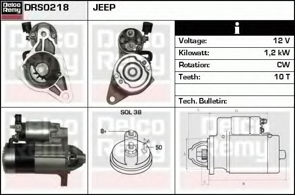 DELCO REMY DRS0218 Стартер DELCO REMY для JEEP