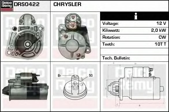 DELCO REMY DRS0422 Стартер DELCO REMY для CHRYSLER