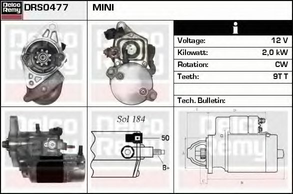 DELCO REMY DRS0477 Стартер DELCO REMY для MINI