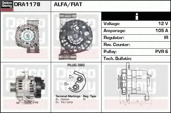 DRA1178 DELCO REMY Генератор DRA1178 DELCO REMY Генератор