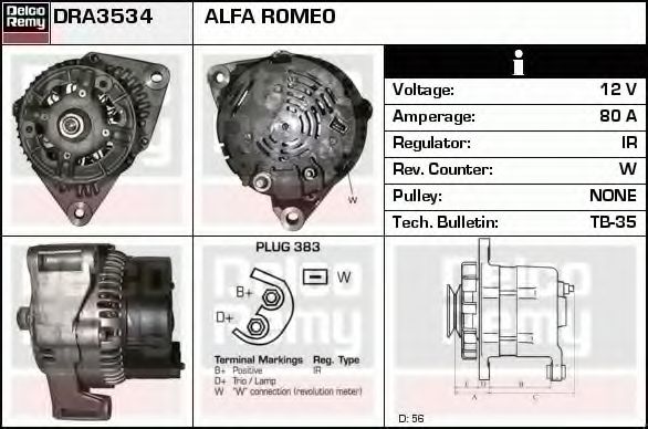 DRA3534 DELCO REMY Генератор DRA3534 DELCO REMY Генератор