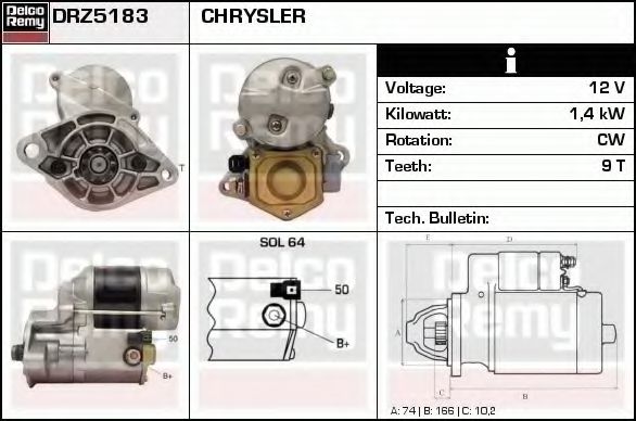 DELCO REMY DRZ5183 Стартер DELCO REMY для CHRYSLER