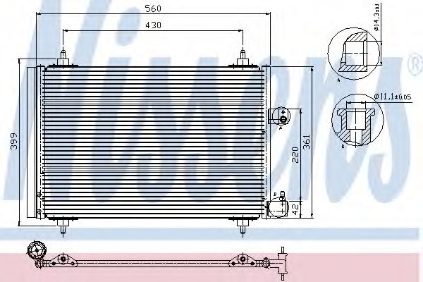 NISSENS 94723 Радиатор кондиционера для PEUGEOT