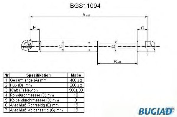 BUGIAD BGS11094 Амортизатор багажника и капота для CHEVROLET