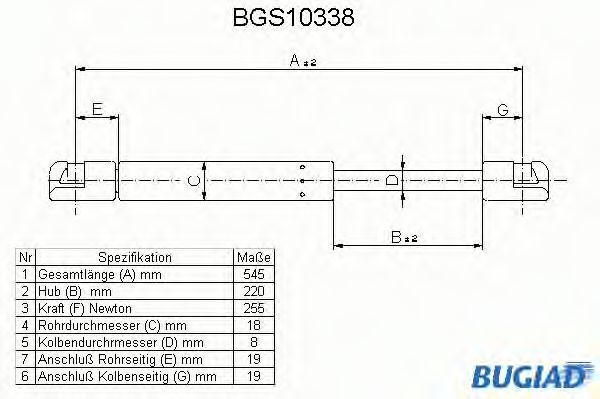 BUGIAD BGS10338 Газовая пружина, капот 