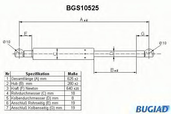BUGIAD BGS10525 Амортизатор багажника и капота для FIAT ULYSSE