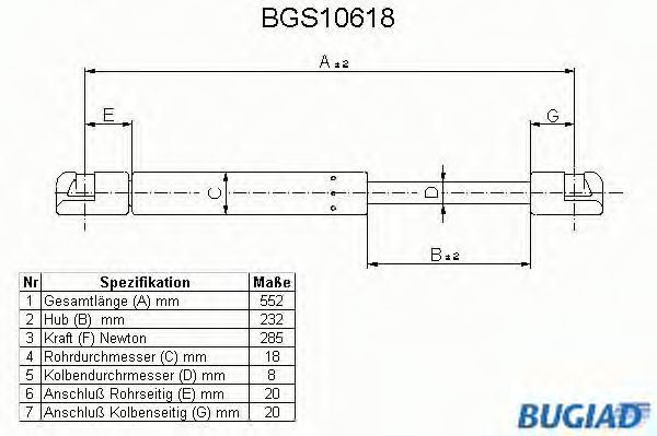 BUGIAD BGS10618 Газовая пружина, капот 