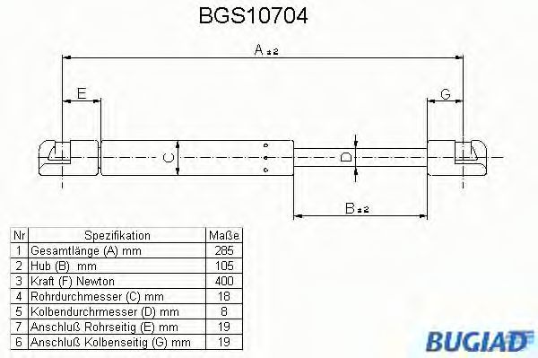 BUGIAD BGS10704 Амортизатор багажника и капота BUGIAD для OPEL