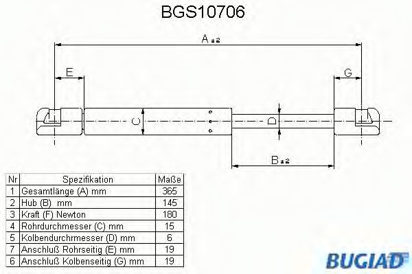 BUGIAD BGS10706 Амортизатор багажника и капота BUGIAD для OPEL