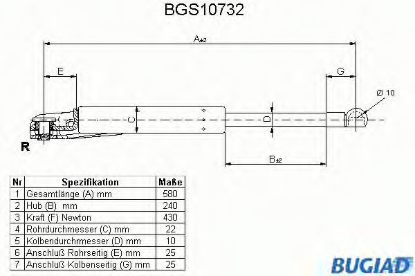 BUGIAD BGS10732 Амортизатор багажника и капота BUGIAD 