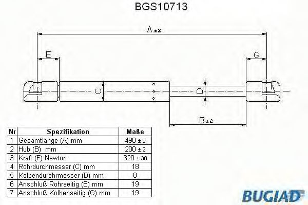 BUGIAD BGS10713 Амортизатор багажника и капота BUGIAD 