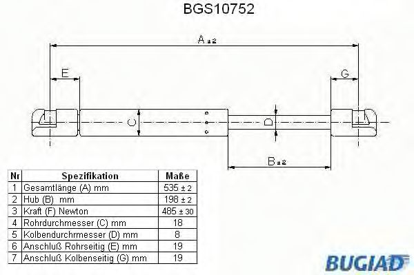BUGIAD BGS10752 Амортизатор багажника и капота BUGIAD 