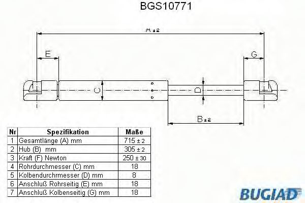 BUGIAD BGS10771 Газовая пружина, капот BUGIAD BGS10771 Газовая пружина, капот