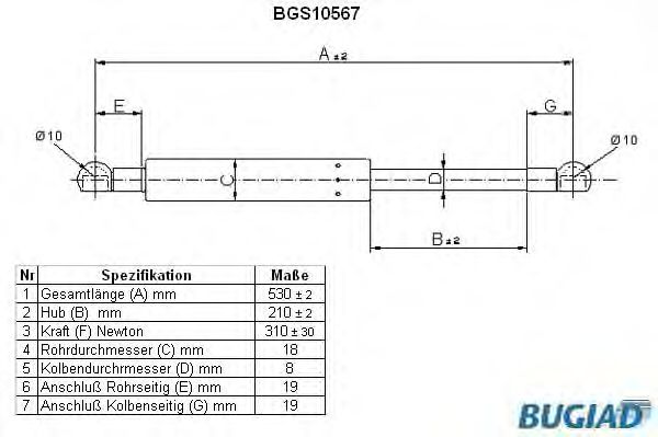 BUGIAD BGS10567 Амортизатор багажника и капота для VOLVO 940 2 (944)