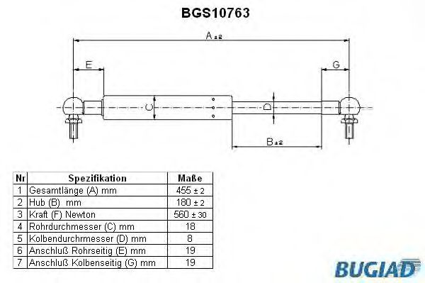 BUGIAD BGS10763 Амортизатор багажника и капота для DAEWOO