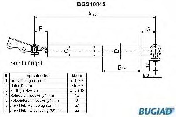 BUGIAD BGS10845 Амортизатор багажника и капота для DAIHATSU