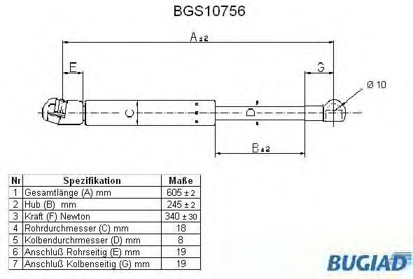 BUGIAD BGS10756 Амортизатор багажника и капота для AUDI COUPE