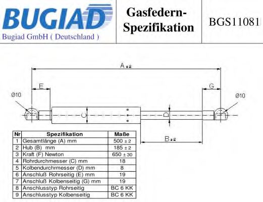 BUGIAD BGS11081 Амортизатор багажника и капота BUGIAD для OPEL