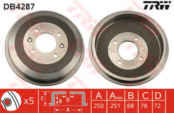 TRW DB4287 Тормозной барабан TRW для CHRYSLER