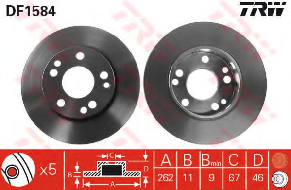 TRW DF1584 Тормозные диски для MERCEDES-BENZ 190