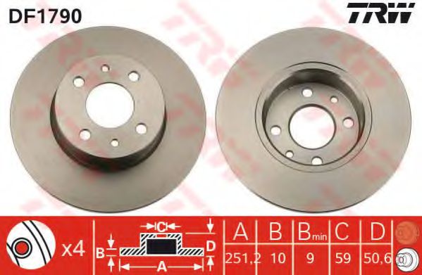 TRW DF1790 Тормозные диски для FIAT STILO