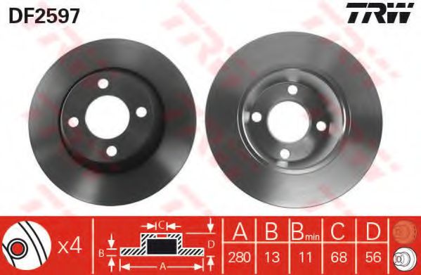 TRW DF2597 Тормозные диски для AUDI