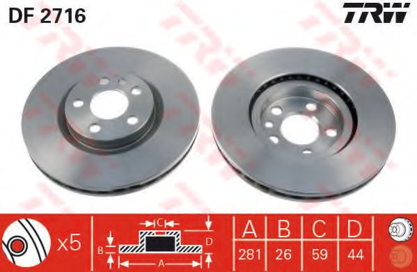 TRW DF2716 Тормозные диски для FIAT SCUDONATO