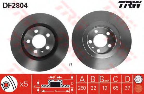 TRW DF2804 Тормозные диски для AUDI A3