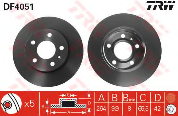 TRW DF4051 Тормозные диски для CHEVROLET ASTRA