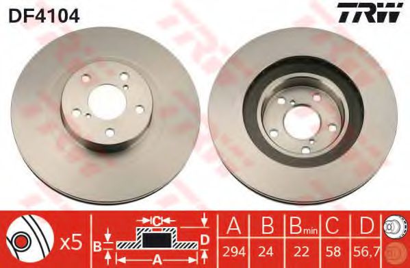 TRW DF4104 Тормозные диски для SUBARU