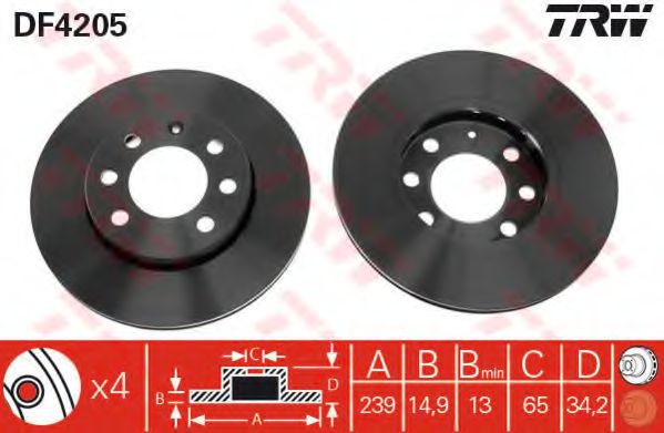 TRW DF4205 Тормозные диски для AUDI A2