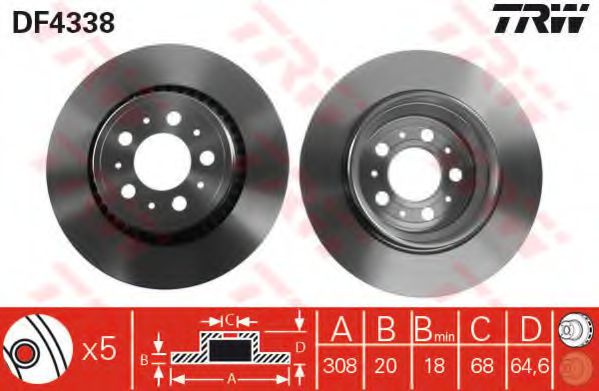 TRW DF4338 Тормозные диски для VOLVO XC90