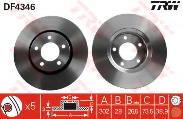 TRW DF4346 Тормозные диски для CHRYSLER
