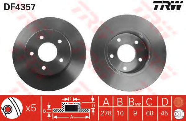 TRW DF4357 Тормозные диски для NISSAN
