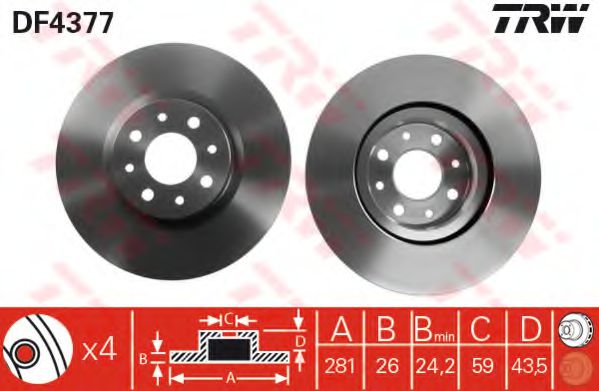 TRW DF4377 Тормозные диски TRW для FIAT