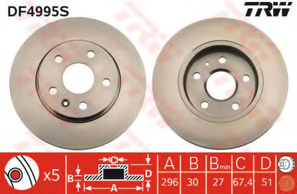 TRW DF4995S Тормозные диски для SAAB 9-5 (YS3G)