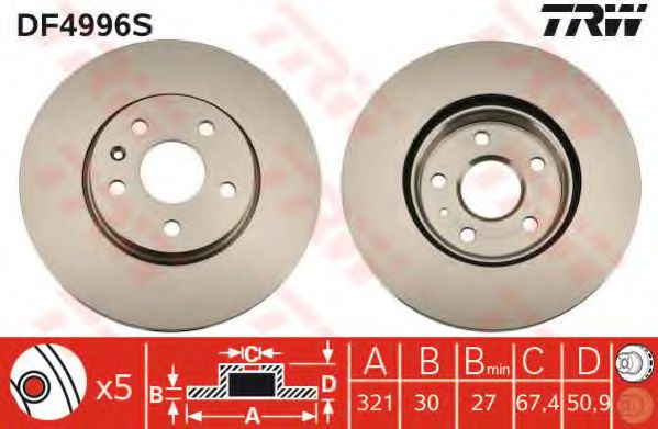 TRW DF4996S Тормозные диски для SAAB 9-5 (YS3G)