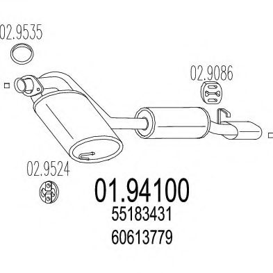 MTS 0194100 Глушитель выхлопных газов для ALFA ROMEO GTV (916C) 2.0 T.SPARK 16V (916C2C)