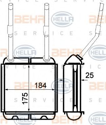 HELLA 8FH351313031 Радиатор печки HELLA для OPEL