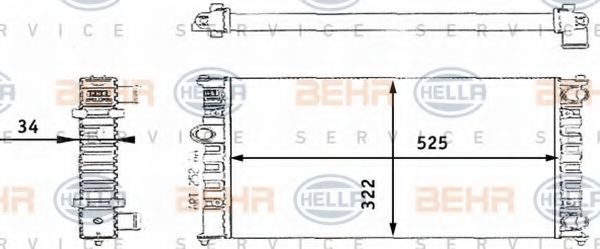 HELLA 8MK376713721 Радиатор охлаждения двигателя HELLA для VOLKSWAGEN
