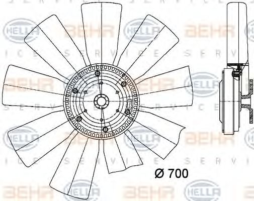 HELLA 8MV376727191 Вентилятор системы охлаждения двигателя для RENAULT TRUCKS MAGNUM