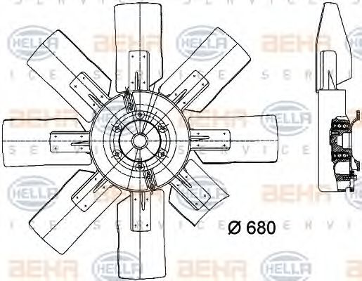 HELLA 8MV376728081 Вентилятор системы охлаждения двигателя для RENAULT TRUCKS MAGNUM