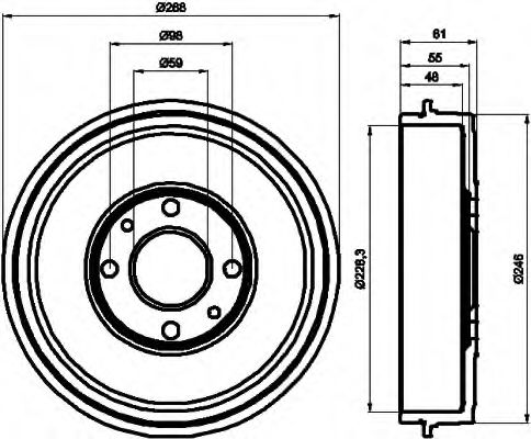 HELLA 8DT355300071 Тормозной барабан для FIAT IDEA
