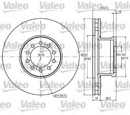 VALEO 187043 Тормозные диски VALEO для MERCEDES-BENZ