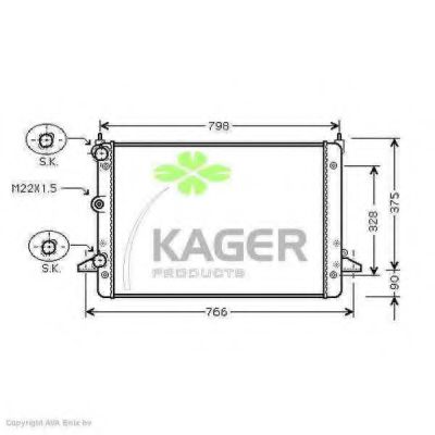 KAGER 313166 Радиатор охлаждения двигателя KAGER для SEAT