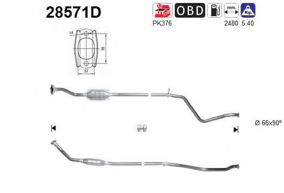 AS 28571D Катализатор для PEUGEOT 306