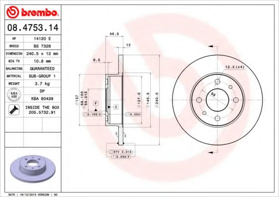 AP 14120E Тормозные диски для FIAT PREMIO